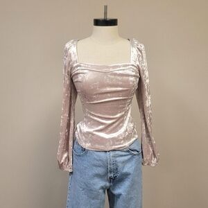 ANTHROPOLOGIE Light Pink Velvet Long Sleeve Top